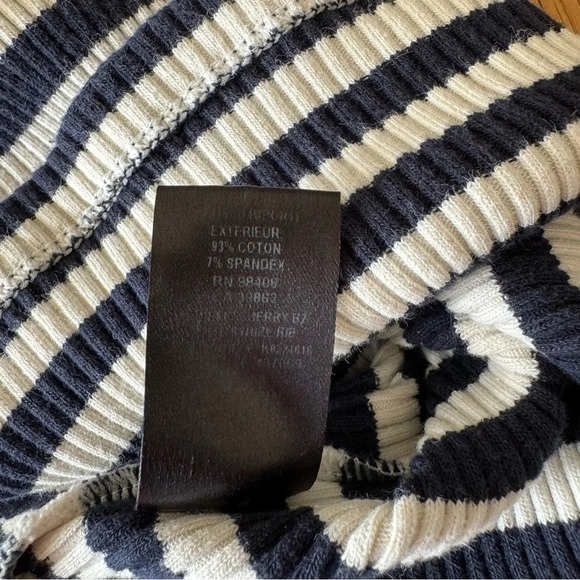 Theory Small Navy Striped Ribbed Knit Cotton Mini Dress Short Sleeve - Picture 4 of 6